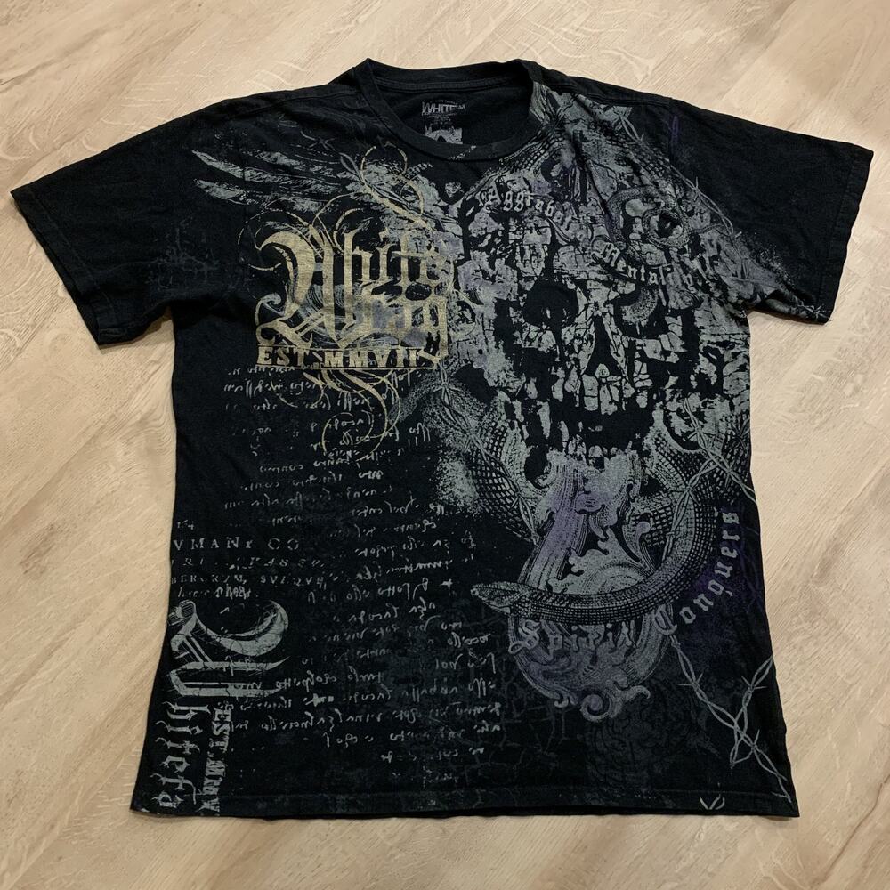 Vintage Y2K WhiteTag T-Shirt Men's XL Goth Grunge Cyber Mall Black Skull Emo
